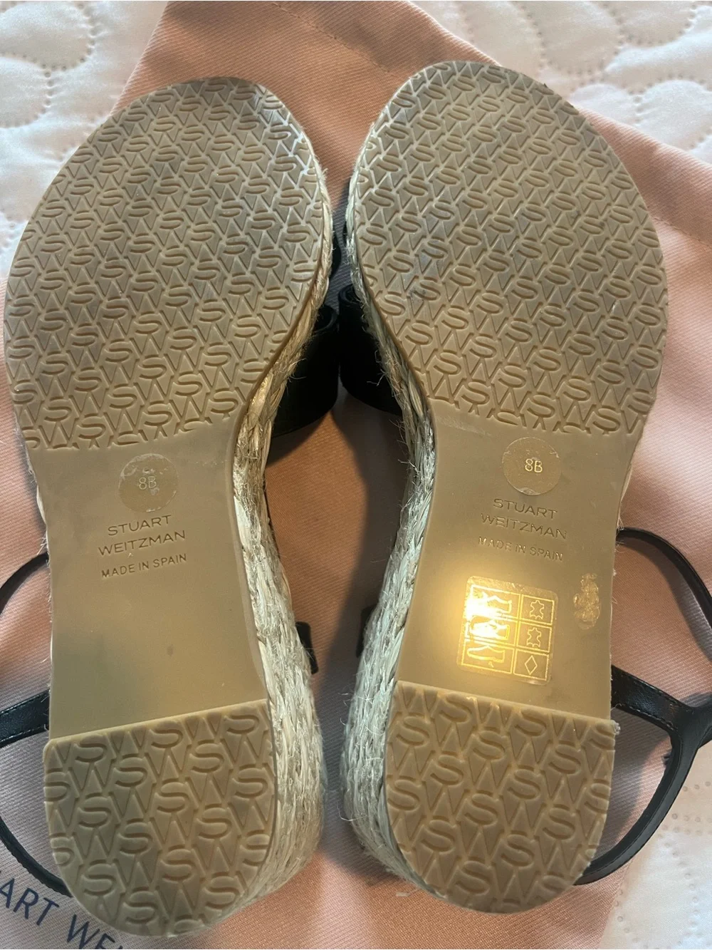 Stuart Weitzman Black Leather Espadrille Wedge Sandals with Ankle Strap - Picture 5 of 5